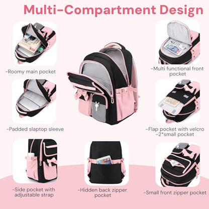 Girls School Backpack with Lunch Box Pencil Case Set, 3pcs Purple - color: 3pcs Purple