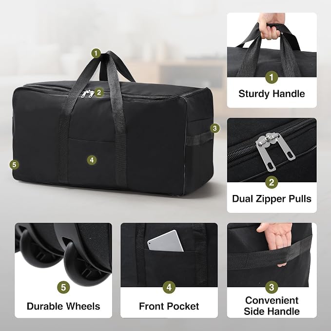 REDCAMP Foldable Rolling Duffel Bag with 3 Wheels 120L Large Travel Bag - color: GREEN