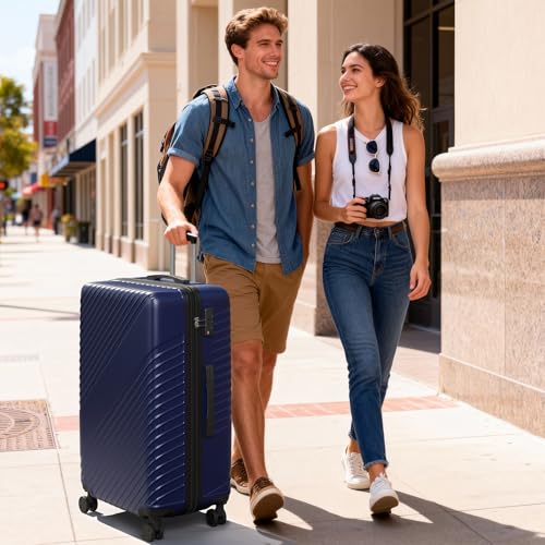 28 Inch Checked Luggage - Expandable Hardside Suitcases with 360° Spinner Wheels, TSA Lock, Airline-Approved Durable ABS Hardshell for Lightweight Travel & Business - color: Blue, size: 28 IN