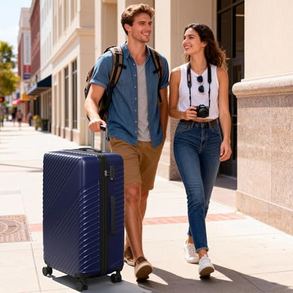 28 Inch Checked Luggage - Expandable Hardside Suitcases with 360° Spinner Wheels, TSA Lock, Airline-Approved Durable ABS Hardshell for Lightweight Travel & Business - color: Blue, size: 28 IN