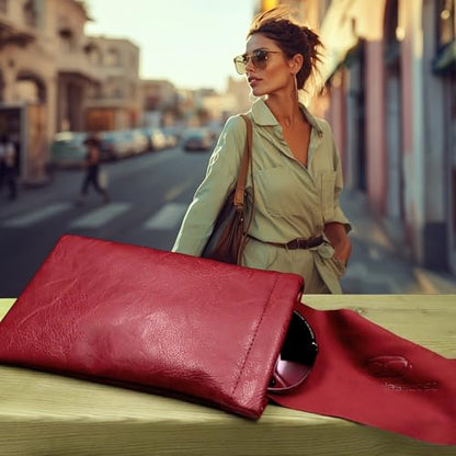 Soft Sunglasses case | Large Glasses Case Holder - Eyeglass Pouch Squeeze Top | Glasses pouch Lightweight Extra Layers - color: Burgundy