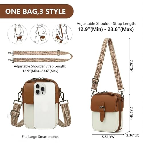 Small Crossbody Bags for Women, RFID Wallet Purse, Vegan Leather Mini Bag - color: White Brown