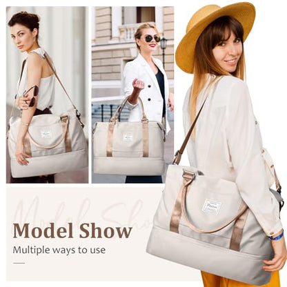 Weekender Bags for Women, Carry-On Overnight Travel Duffel Bag - color: Beige & Brown, size: Extra Large