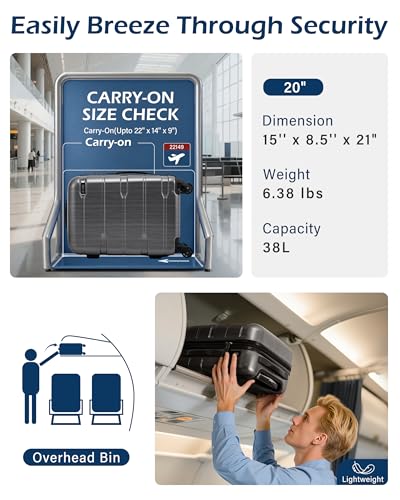 Coolife Carry On Luggage Hardside Suitcase with Spinner Wheels, 20in | 22x14x9 Airline Approved, Lightweight ABS+PC, Travel Suitcase with TSA Lock, Spinner Wheels, Durable Zipper, Charcoal - color: Charcoal, size: Carry On(20in)