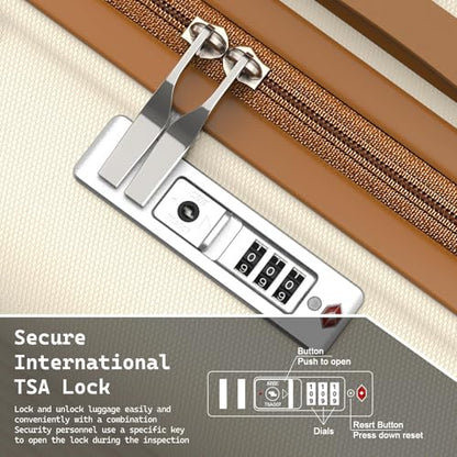 Melalenia Luggage Set 4 Piece Carry On, Hardside Suitcase with TSA Lock and Spinner Wheels, Carry-On Ailline Approved, Beige Brown - color: Beige Brown, size: 13+20 inch/DB/TB