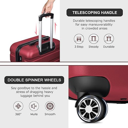 Luggage Sets Hardside Lightweight Suitcase with Spinner Wheels TSA Lock, 3-Piece Set (20/24/28) - color: Red