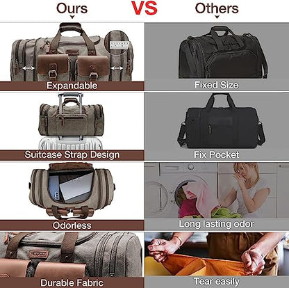 Wildroad Canvas Duffle Bag - 60L Expandable Weekender Overnight Travel Bag - color: Grey, size: X Large-60L Duffle Bag