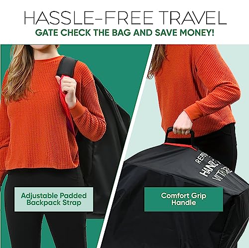 Car Seat Travel Bag for Airplane, Backpack Straps, Fits Most Car Seats - color: Black with Red