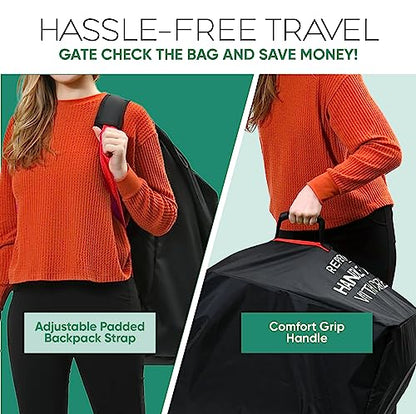 Car Seat Travel Bag for Airplane, Backpack Straps, Fits Most Car Seats - color: Black with Red