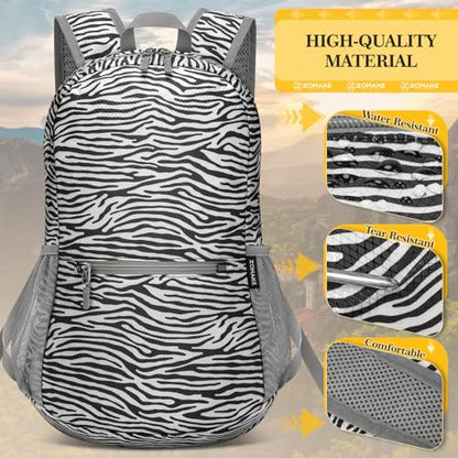 ZOMAKE Lightweight Packable Backpack, Foldable Small Travel Day Pack - color: D-zebra Print