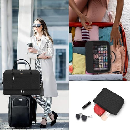 ITIEZY Weekender Bag for Women 21.5" Travel Duffel Large Carry On Bag 3PCS - color: 9a-black