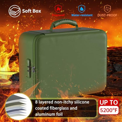 DocSafe 5200°F Fireproof Document Organizer Box with Lock, Green (Soft) - color: Green, size: 15"x11"x4.1"