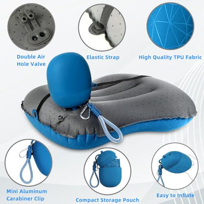 Crisonky Camping Pillow, Inflatable Pillow with 2-in-1 Air Pump Storage Bag - color: Navy Blue