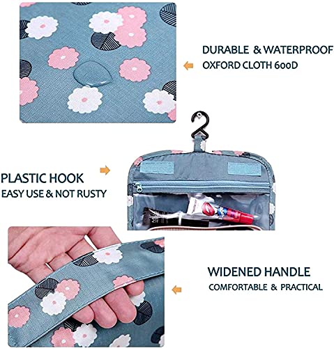 Trawila Travel Hanging Toiletry Bag Cosmetic Bag Makeup Organizers for Men & Women with Sturdy Hook (Blue flower) - color: Blue flower