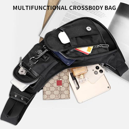 WITZMAN Slim Sling Bag for Men Crossbody Lightweight Chest Bag Casual - color: Black