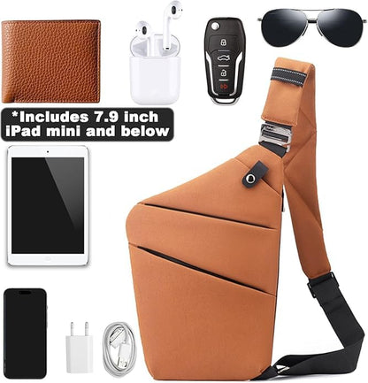 Anti Theft Travel Bag Sling Cross-body Bag Large Capacity - color: Brown, style: Right Shoulder