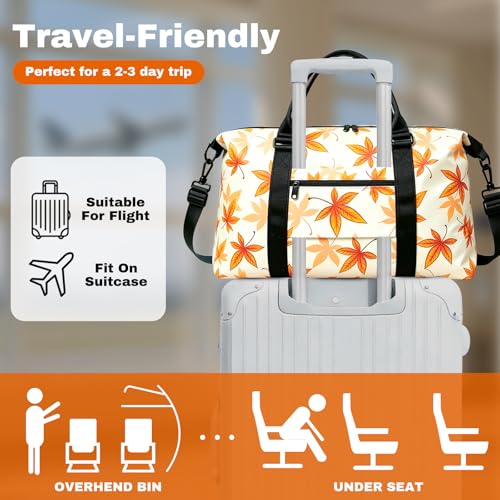 Travel Duffle Bag for Women, Carry On Weekender Tote with Trolley Sleeve - color: Maple Leaf