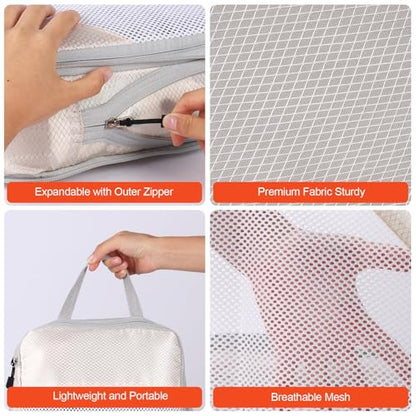 MADIKA 6 Pcs Compression Packing Cubes for Travel, Mesh Window, Beige - color: Beige