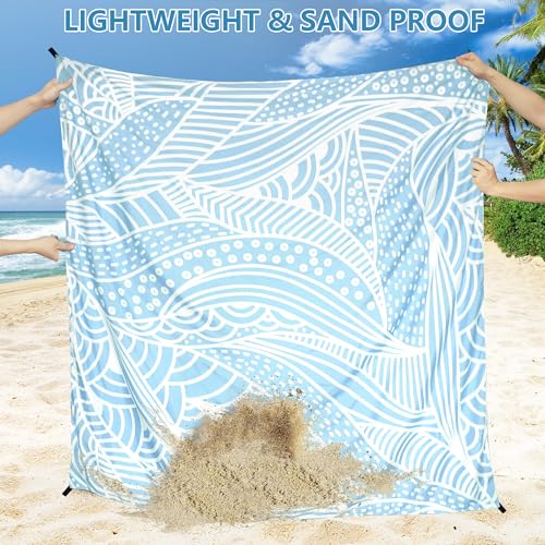 HIHOHO Beach Blanket Waterproof Sandproof Quick Drying Mat for 1-8 Adults - color: Bl-ripple, size: 6'11" x 6'7"