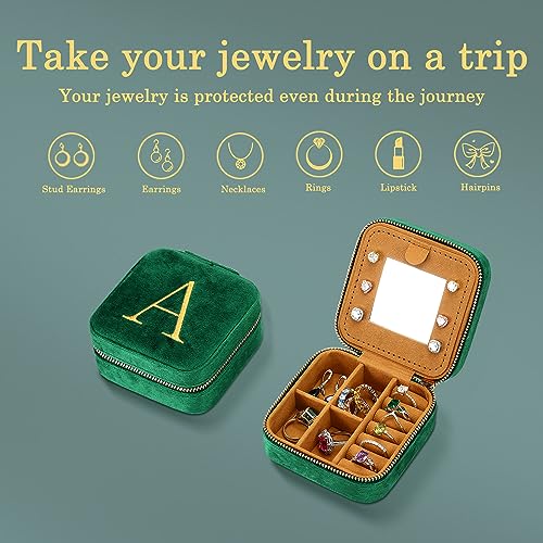 Parima Aunt Gifts - Auntie & Birthday Gifts for Aunt, Plush Velvet Emerald-Green Jewelry Box Travel Case - Letter V, Green - color: Emerald-green, size: V