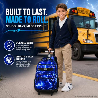 gxtvo Rolling Backpack for Men, Wheeled Bookbag with Lunch Box for Adults, Kids Water Resistant Roller School Bag for College Teens Boys Travel - Lightning Blue - color: Lightning Blue