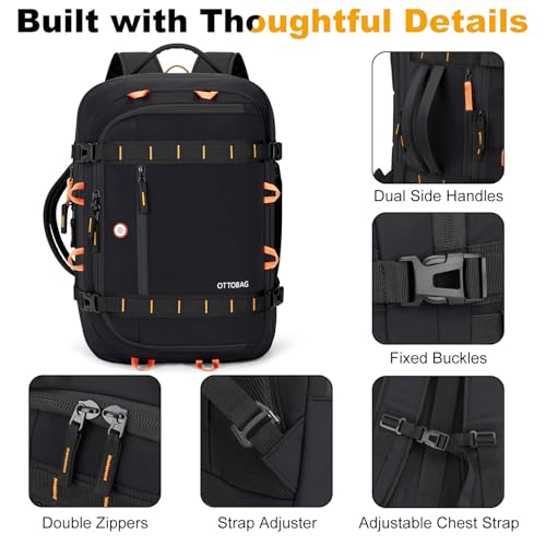 40L Travel Backpack 17.3" Laptop Carry On Duffel Flight Approved - color: Black