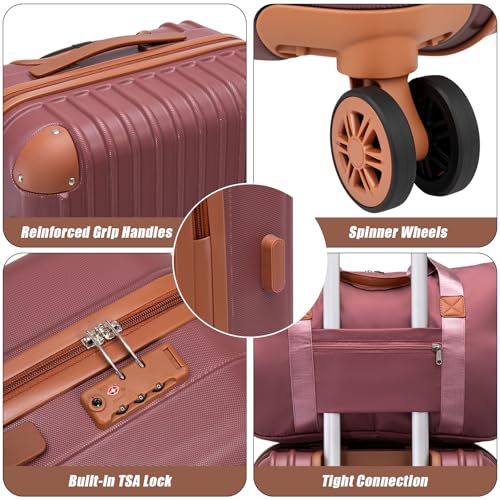 Cosbarn Luggage Sets, Lightweight Durable Hardshell, 5 piece Suitcase Sets - color: CarmineRed