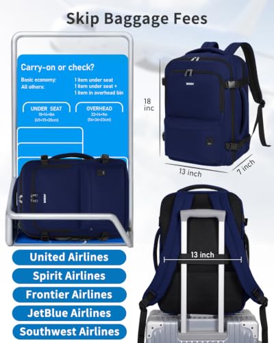 WANDF Personal Item Travel Bag 18x14x8, Carry On Laptop Backpack (Navy) - color: B-navy Blue, size: 18x14x8
