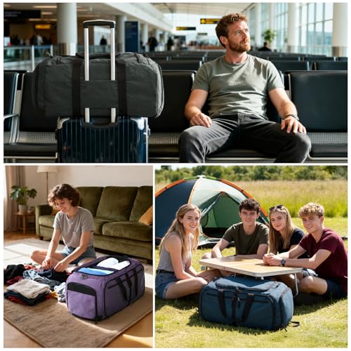MIER Packable Travel Duffle Bag with Shoe Compartment, 80L, Gray - color: Gray, size: 80L