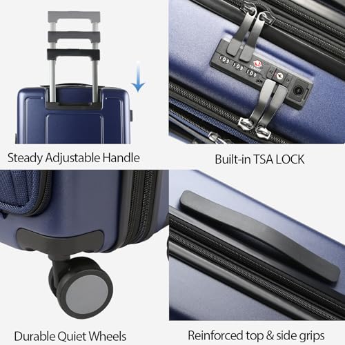 KROSER Hardside Expandable Carry On Luggage 22x14x9 Airline Approved With Front Business Pockets, 20 Inch Suitcases with Wheels, Carry on Suitcase with TSA Lock & USB Port, Navy - color: Navy