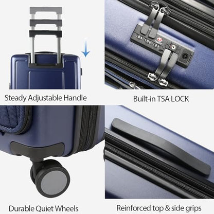 KROSER Hardside Expandable Carry On Luggage 22x14x9 Airline Approved With Front Business Pockets, 20 Inch Suitcases with Wheels, Carry on Suitcase with TSA Lock & USB Port, Navy - color: Navy
