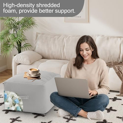 MeMoreCool Square Pouf Ottoman Foot Rest 20x20x15 Inches, Light Grey - color: Striped Light Grey