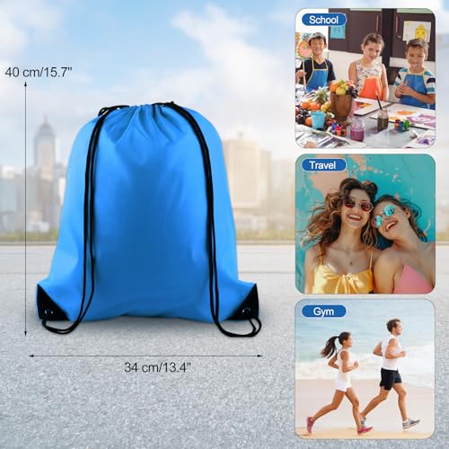 KUUQA 2 Pcs Light Blue Drawstring Backpack | Bulk Sports Cinch Bags, String Backpack Storage Bags, For Gym Traveling - color: Light Blue