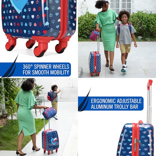 Nautica Kids Luggage - 18" Airline Approved Rolling Hardside Upright Carry-on Suitcase Set with Wheels (Nautica Peace | 5pc School Set) - color: Nautica Peace | 5pc School Set