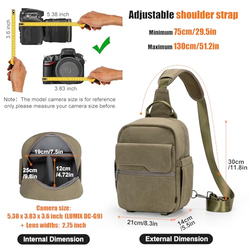 Cwatcun Large Canvas Sling Bag, Crossbody Chest Bag with Tripod Holder - color: Green, size: Large
