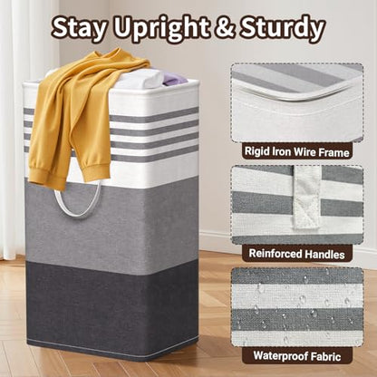 WOWBOX 2 Pack Laundry Baskets, Collapsible Dirty Clothes Laundry Hampers - color: Grey, size: 88L