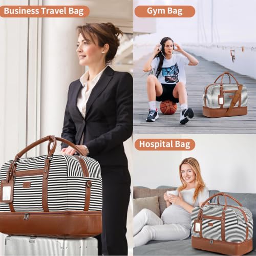 4PCS Weekender Bags for Women Large Overnight Weekend Travel Duffel Bags - color: Black White Stripe