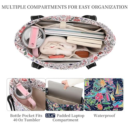 Tote Bag for Women with LaptopCompartment & Cup Holder - color: Bermuda Island-1