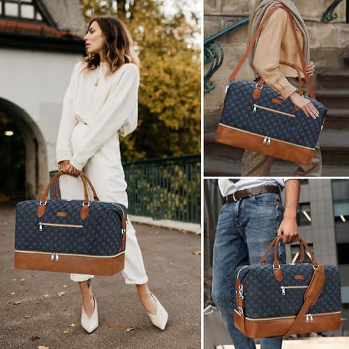 ITIEZY Weekender Bag for Women 21.5" Travel Duffel Large Carry On Bag 3PCS - color: 8a-Dark blue