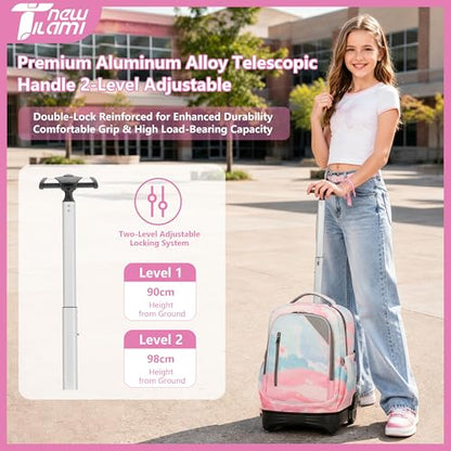 NEW TILAMI 18-Inch Rolling Backpack 6-Wheel for Kids School Travel - color: Pink Sunset