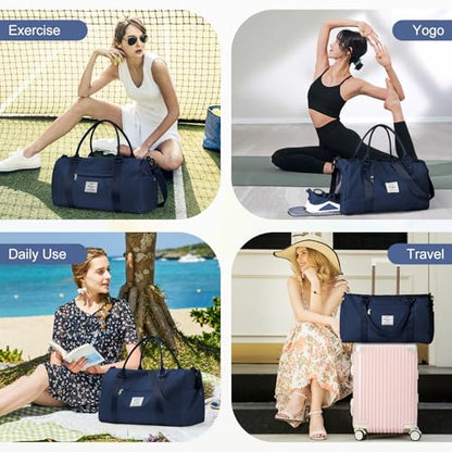 Gym Bag Womens with Shoes Compartment Travel Duffel Bag Dark Blue - color: B4-Dark Blue+Toiletry Bag