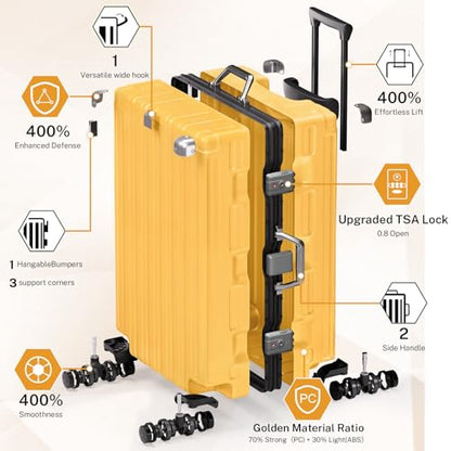 Krute Zipperless Luggage Set 2 Pieces Aluminum Frame Hard Shell Suitcases - color: Yellow, size: 2 Pieces(20+28in)