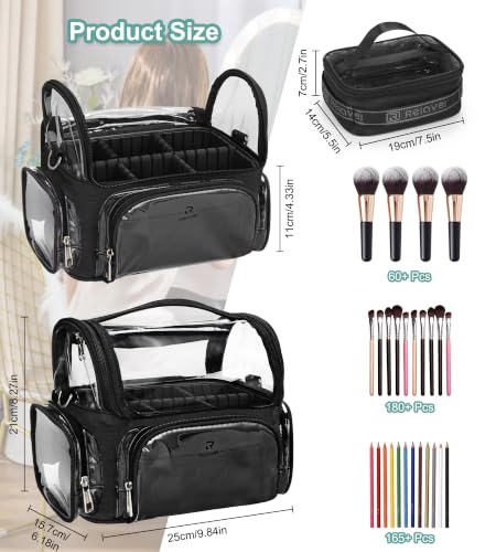Professional Makeup Brush Bag With 2 Mini Pouches Makeup Brush Holder - color: clear with 2 small bags, size: S