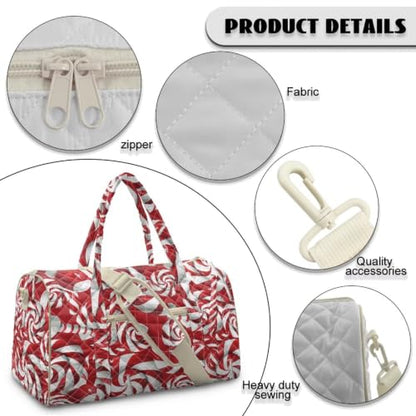Youngerbaby Christmas Quilted Weekender Duffle Bag for Women Candy Print - color: Red Candy Cane