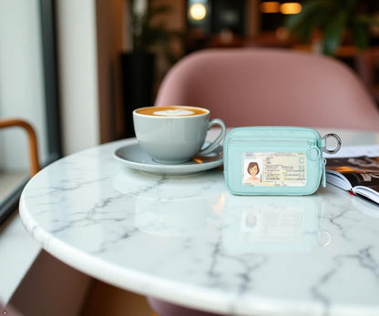The Iris Wallet Zipper Mini Coin Purse Keychain ID Holder Wallet - color: Aqua Sky