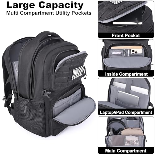 MOZETO 17 Inch Laptop Backpack, Large Tactical Inspired Travel Bag - color: Black