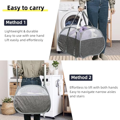 Collapsible Laundry Basket, 90L Tear Proof Mesh Pop-up Hamper 2PCS - color: Gray, size: Square-Tear Proof，2 Pack