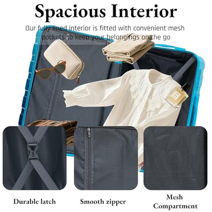 3-Piece Luggage Set 20/24/28’’ Hard-shell with 360° Spinner Wheels, Gradient Color Suitcase with Combination Lock, Lightweight PC Material, (Navy+ Light Blue) - color: Blue-Navy Gradient, size: 3-Piece Set(20''&24''&28'')