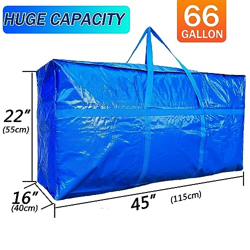 66 Gallon Extra Large Storage Bags, Huge Moving Bags Heavy Duty with Zipper - color: Blue, size: 250L, 2 Pack