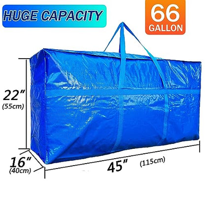 66 Gallon Extra Large Storage Bags, Huge Moving Bags Heavy Duty with Zipper - color: Blue, size: 250L, 2 Pack